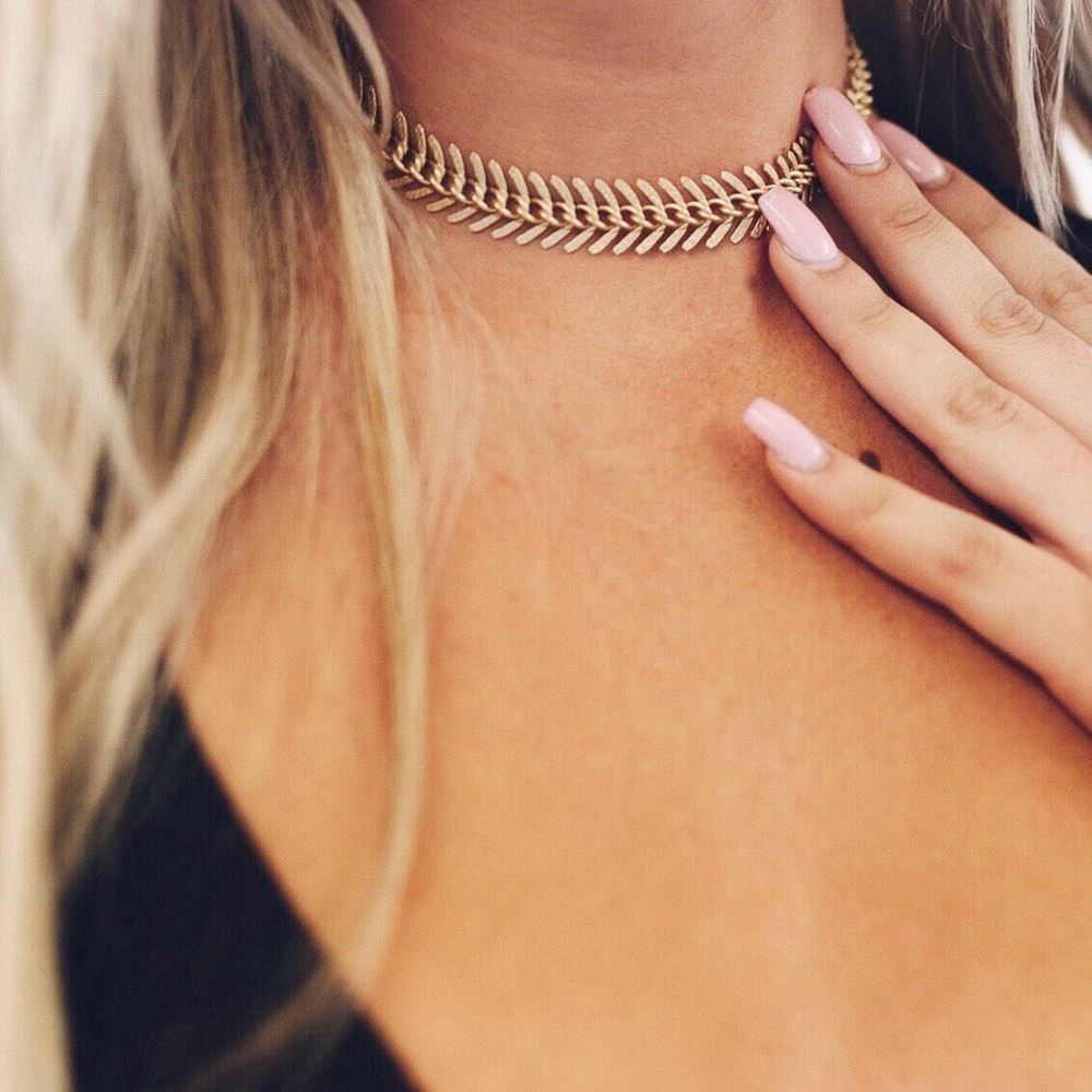 'Desert' Fishbone Gold Chain Choker Necklace